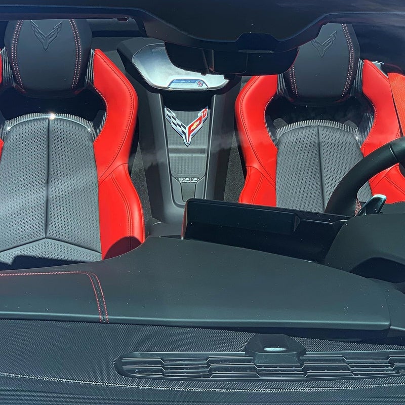 SR1 Performance C8 Corvette Waterfall Wireless Phone Charging Bay Crossed Flag Emblem Decal - 4.5" x 4.5" Logo USA Made for 2020-2026 Corvettes (Chrome) - Image 3